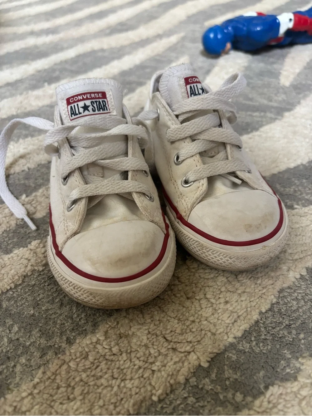 Converse White Low Top Kids All Star Sneakers with Red Trim